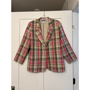 VTG Women’s Pendleton Blazer Suit Jacket Academia Pink Plaid, Shoulder Pads Lg